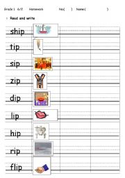 English Worksheet: phonics - short i   reading and writing practice