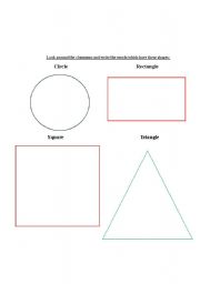 English worksheet: Put the words in their shapes