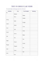 English Worksheet: Test on Irregular Verbs