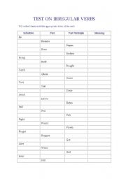 English Worksheet: Test on Irregular Verbs