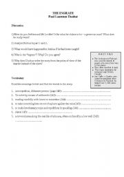 English Worksheet: The Ingrate by Paul L  Dunbar