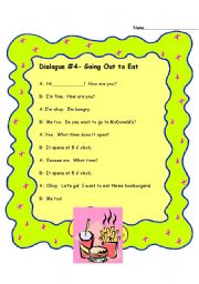 English Worksheet: Dialogue 4- Going Out to Eat