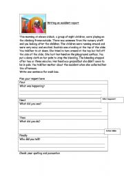 English Worksheet: Writing Accident Reports