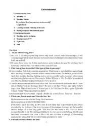 English worksheet: entertainment