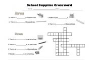 English worksheet: crossword shool vocabulary