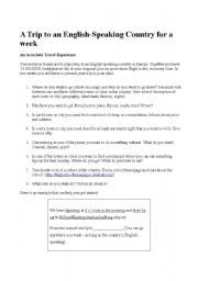 English Worksheet: A trip to an English speaking country