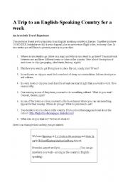 English worksheet: A trip to an English speaking country