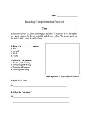 English Worksheet: Reading comprehension for Grade 1 (Topic: Tom)