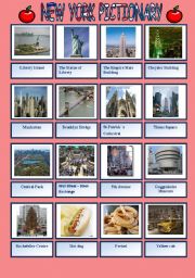 English Worksheet: New York Pictionary and written practice of the attractions names