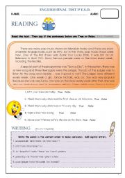 English Worksheet: FINAL TEST_1st C.S.E.