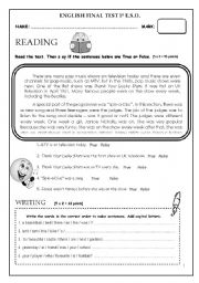 English Worksheet: FINAL TEST_1st C.S.E._ B&W version