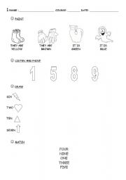 English worksheet: Colour and numbers