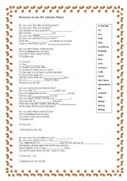 English Worksheet: welcome to my life / simple plan