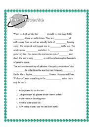 English Worksheet: the universe