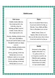 English worksheet: universe poems