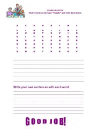 English worksheet: Family. Word search.