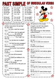 English Worksheet: PAST SIMPLE OF IRREGULAR VERBS (2) QUESTIONS AND SHORT ANSWERS