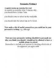 English worksheet: Persuasive Writing 1