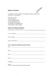 English worksheet: Metaphor Worksheet