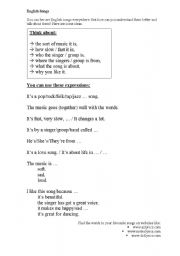 English worksheet: English Song Vocab