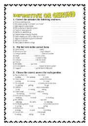 English Worksheet: infinitive and gerund