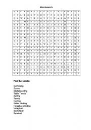 English Worksheet: Sports Wordsearch