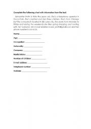 English worksheet: reading comprehension