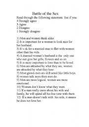 English Worksheet: battle of sex