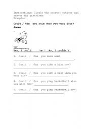 English Worksheet: Could or Can