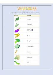 English worksheet: Vegetables