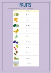 English worksheet: Fruits