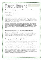 English Worksheet: Harrods Recruitment