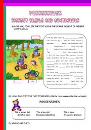 English Worksheet: possessives // present simple and continuous