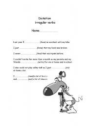English worksheet: dictation on common irregular verbs in  past simple