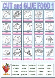 English Worksheet: CUT AND GLUE FOOD1