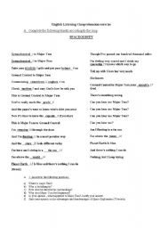 English Worksheet: space oddity- listening comprehension