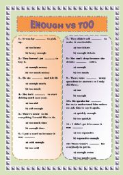 English Worksheet: Enough vs Too