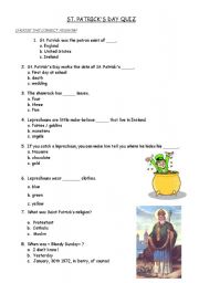 English Worksheet: Saint PAtricks day quiz