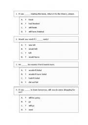 English worksheet: CONDITIONAL SENTENCES