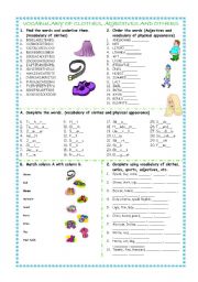 English Worksheet: vocabulary of clothes and physical appearance