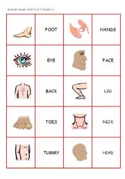 English Worksheet: PARTS OF THE BODY MEMORY GAME (2/2)