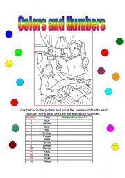 English Worksheet: Colors and Numbers