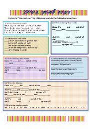English Worksheet: Song: You and Me ( lifehouse)