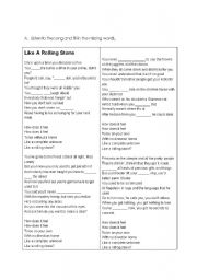 English Worksheet: Like a rolling stone