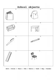 English Worksheet: School Objects