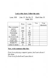 English Worksheet: Likes and dislikes