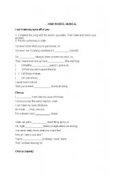 English worksheet: Song - I cant take my eyes off of you (High School Musical)