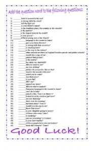 English Worksheet: Question words