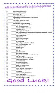 English Worksheet: Question words