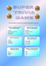 English Worksheet: SUPER TRIVIA GAME